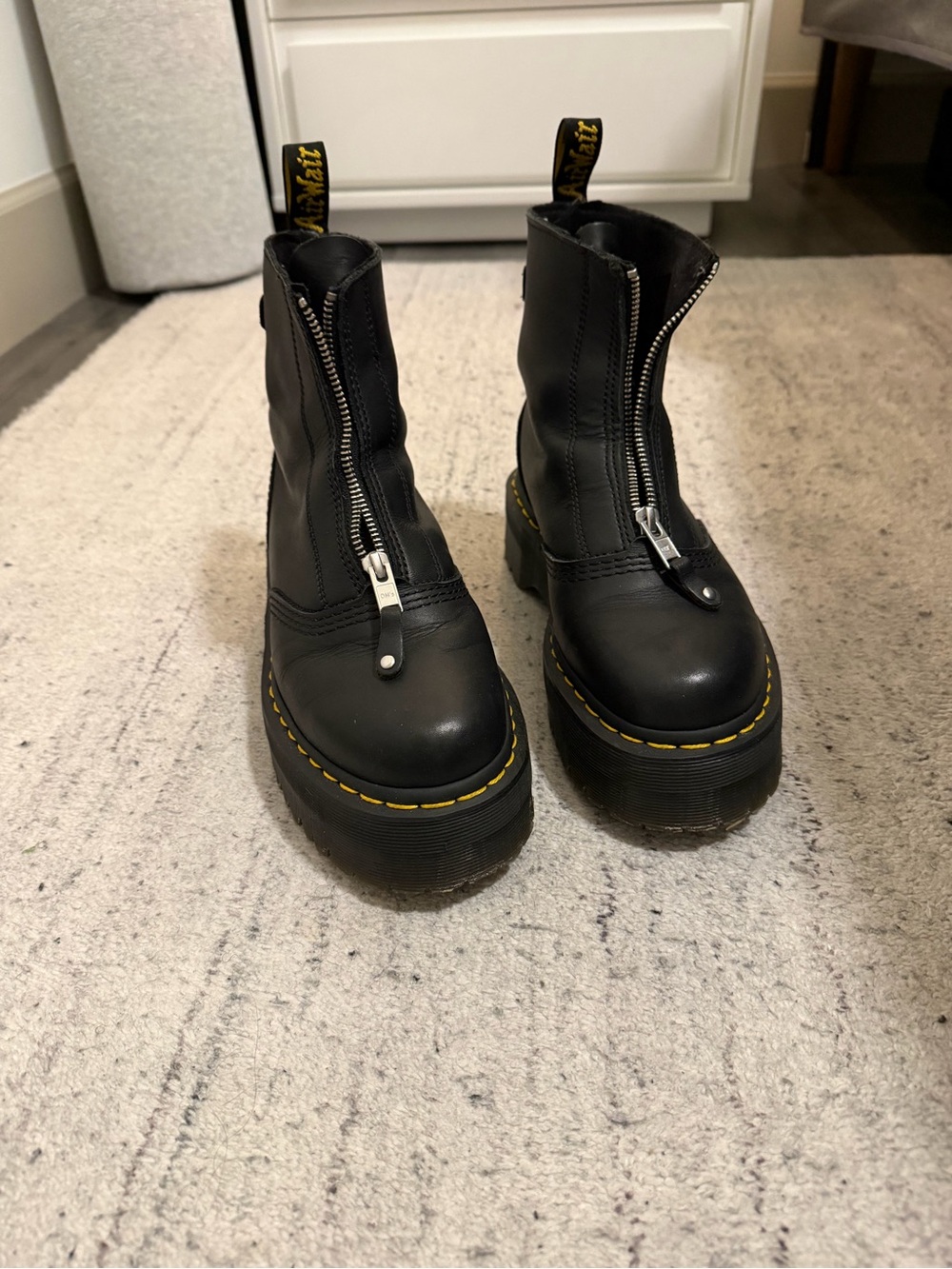 Dr. Martens Black Leather Platform Front-Zip Boots - Picture 2 of 3